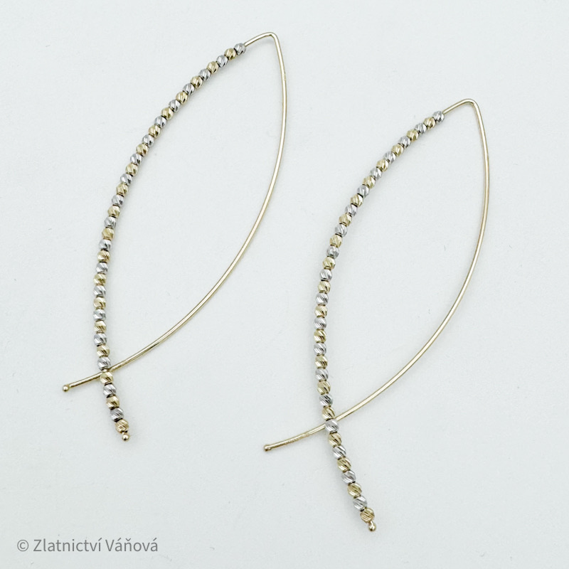 Žluté zlato provlékací náušnice broušené kuličky dvoubarevné